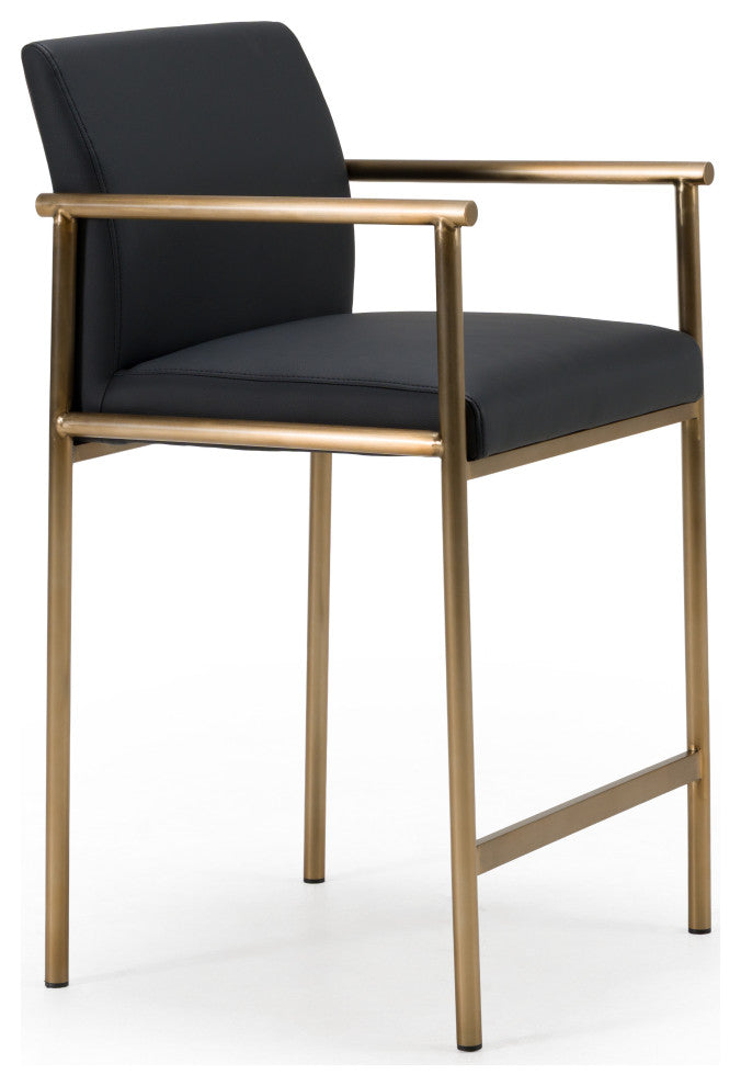 Modrest Custer Modern Black Vegan Leather + Brass Counter Chair