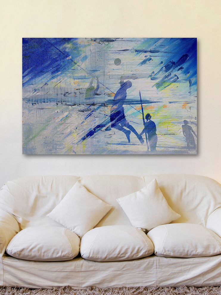"Beach Volleyball" Painting Print on Wrapped Canvas, 18"x12"