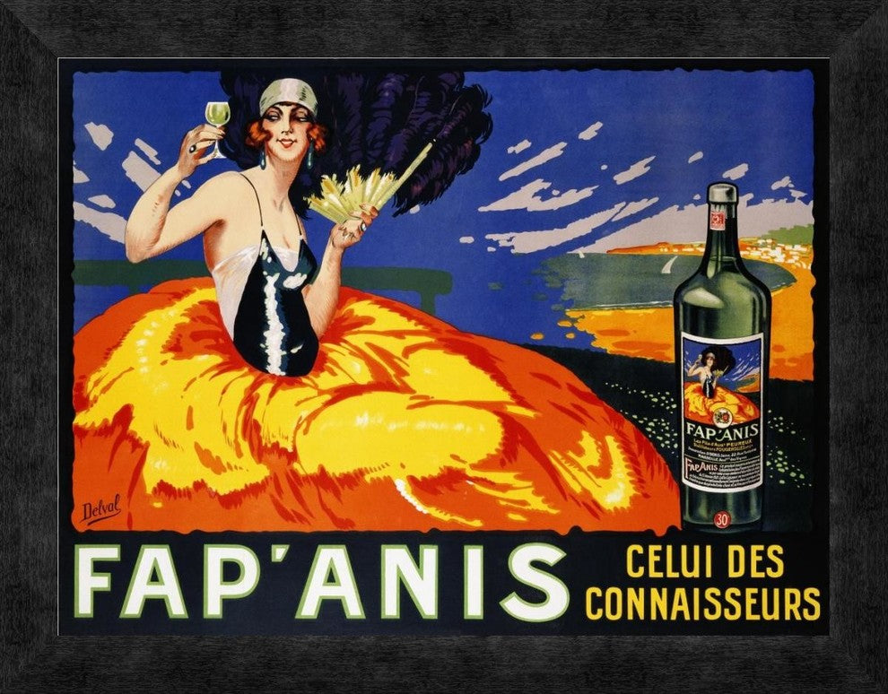 "Fap' Anis, ca. 1920-1930" Framed Canvas Giclee by Delval, 18"x14"