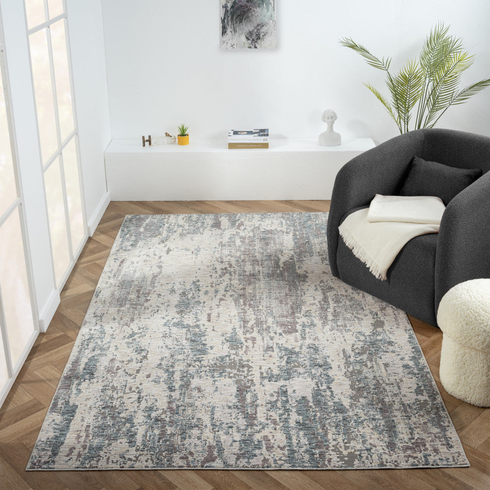 Brynn Gray/Blue Modern Abstract Indoor Area Rug, 2'6" x 8'