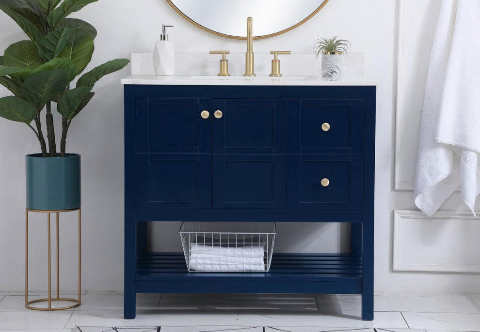 Tobias 36" Single Bathroom Vanity, Blue With Backsplash
