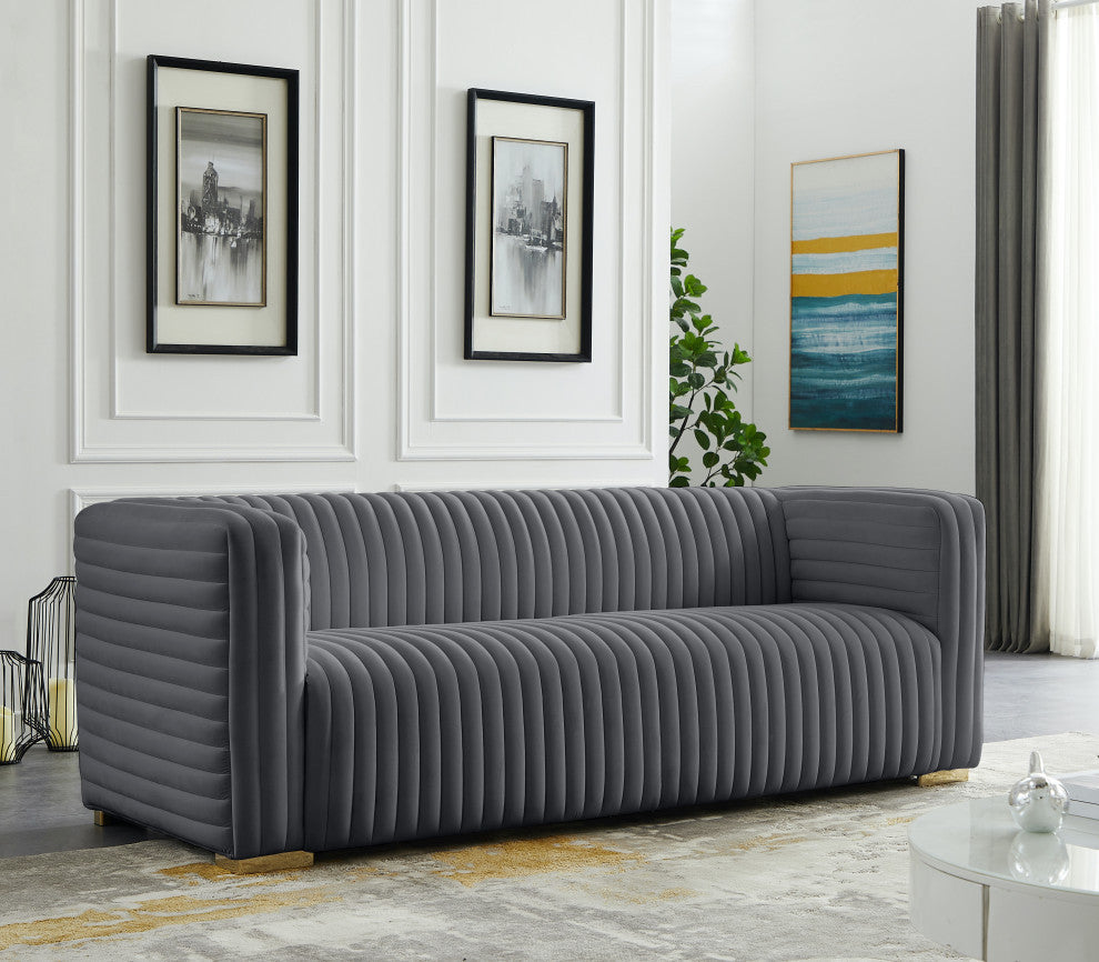 Ravish Velvet Upholstered Chair, Gray, Sofa