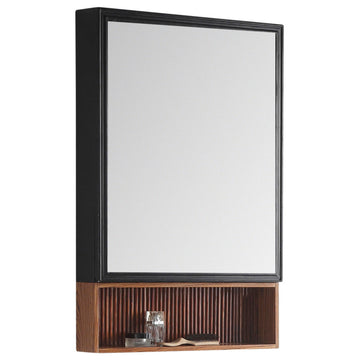 Dakota Medicine Cabinet, 21" Wide, Black, Teak Shelf