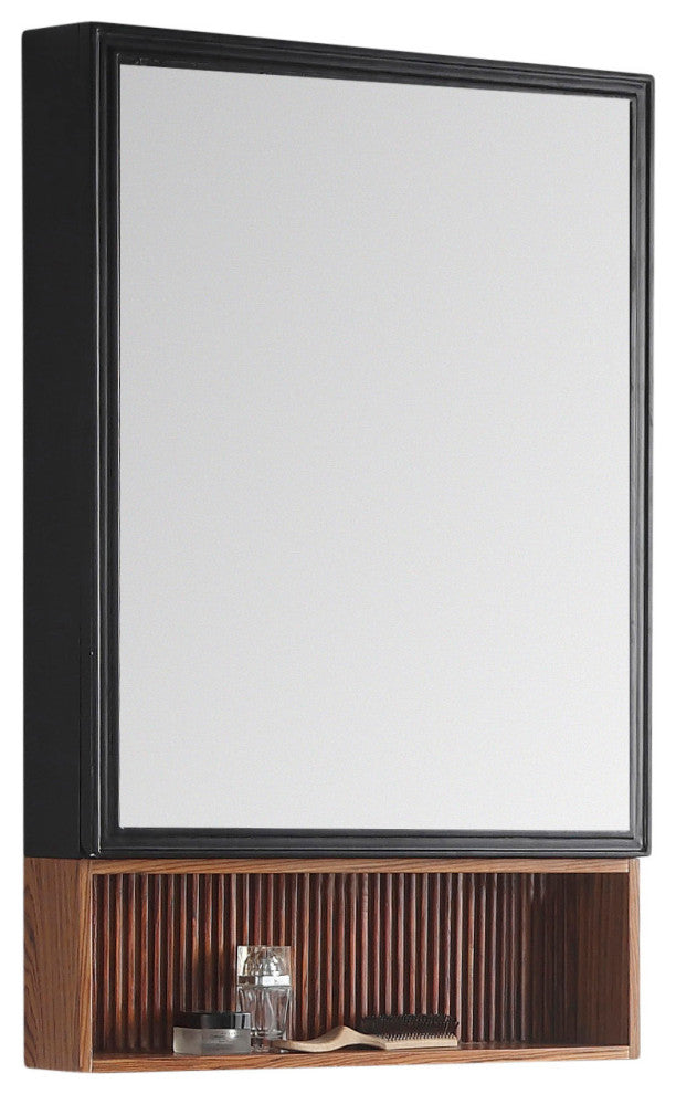 Dakota Medicine Cabinet, 21" Wide, Black, Teak Shelf