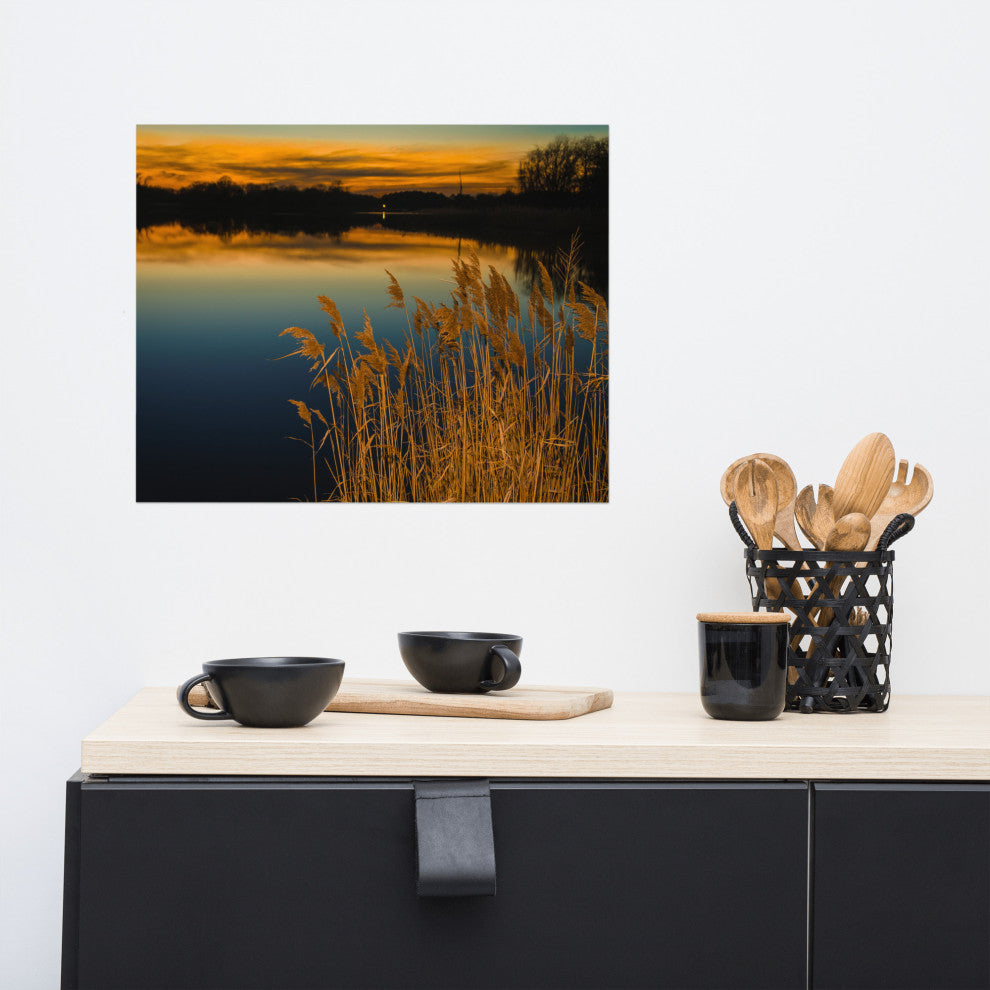 Farmhouse Art Decor: Sunset Reedy Point Landscape Photo Unframed Print, 16" X 20"