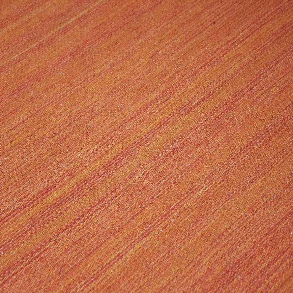 HAND WOVEN FLAT WEAVE KILIM WOOL ECO-FRIENDLY AREA RUGS-Solid,Dark Orange