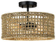 14" W 2-Light Rattan Drum Semi-Flush Mount Ceiling Light