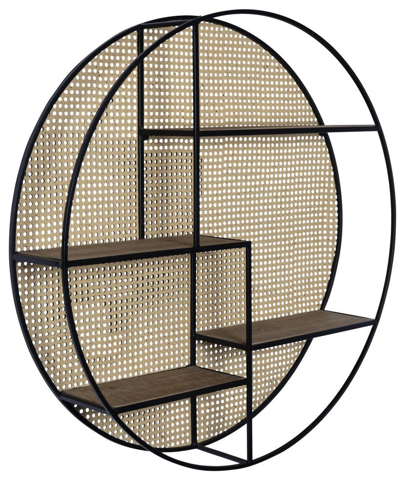 Cane Detail Metal and Wood Wall Shelves