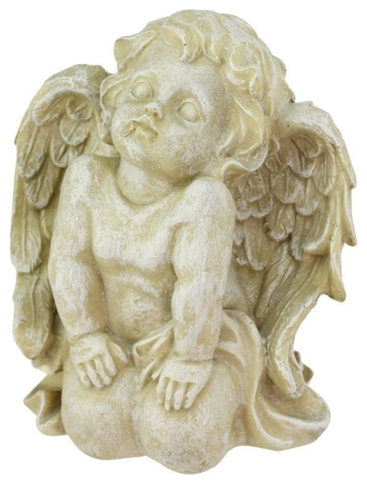 6" Almond Brown Kneeling Cherub Angel Patio Garden Statue
