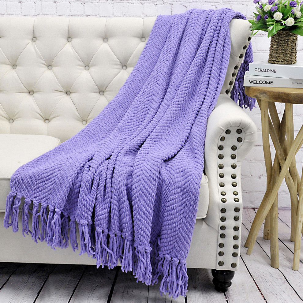 Tweed Knitted Throw Blanket, Paisley Purple, 50"x60"