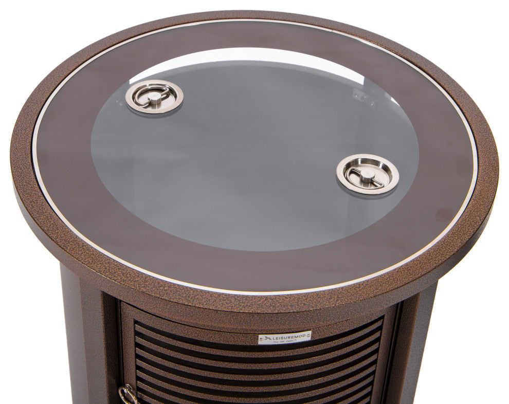 LeisureMod Walbrooke Patio Round Tank Holder With Slats Design, Brown