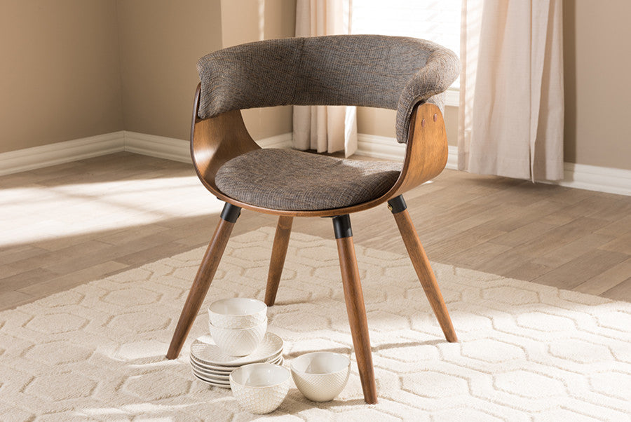 Bryce Mid-Century Fabric Upholstered Walnut Bent Wood Dining Chair