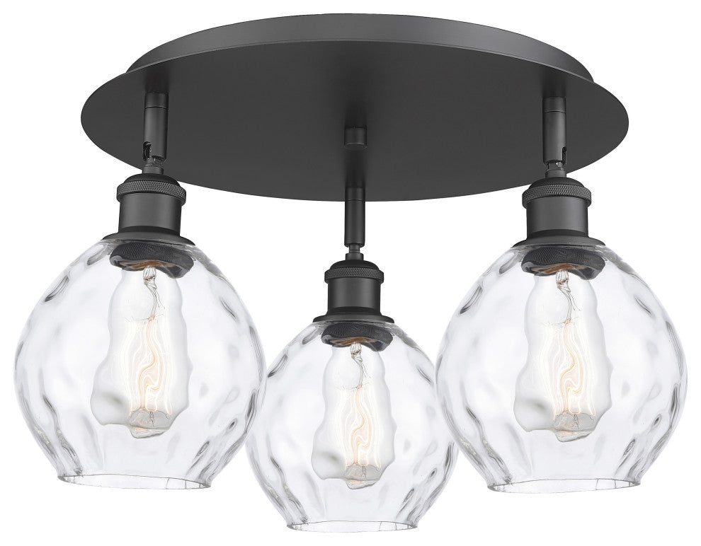 Waverly-3 Light 18" Flush Mount-Matte Black, Clear Glass Shade
