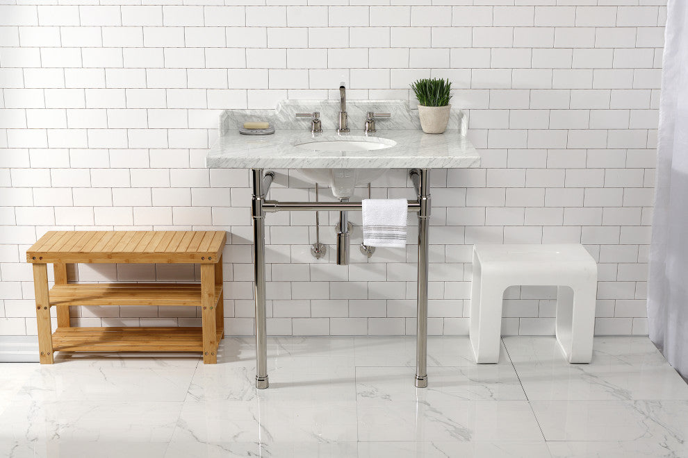 Kingston Brass LMS36M86ST 36" Carrara Marble Console Sink, Legs