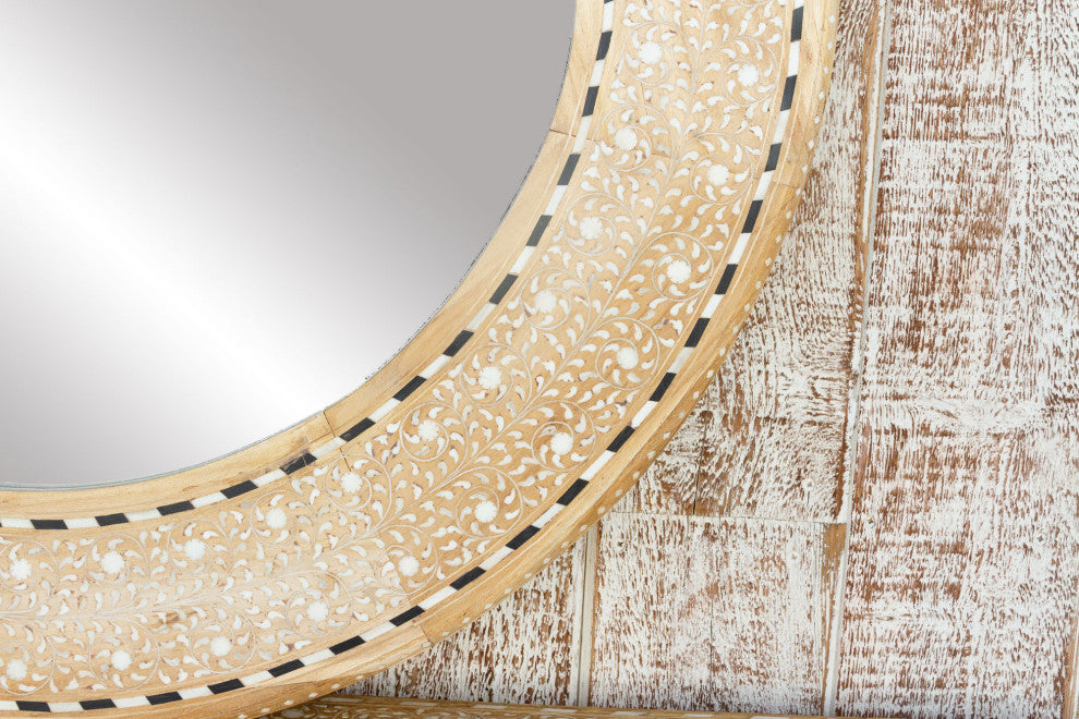 Bleached Farmhouse Zellige Round Inlay Mirror