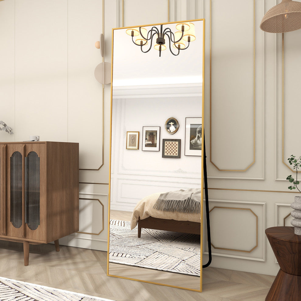 Easly Aluminum Alloy Framed Rectangular Floor Mirror, Gold, 20x63