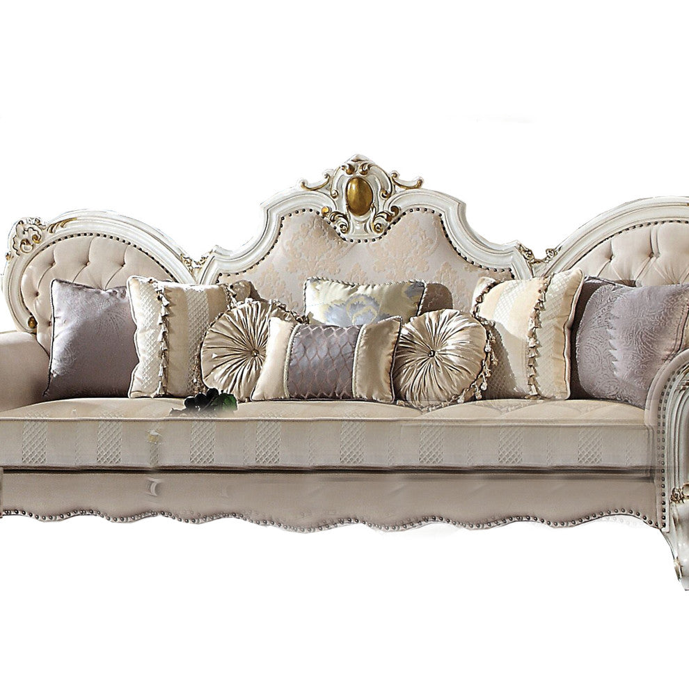 Benzara BM215005 Scrolled Back Oversized Sofa With Rolled Arms, White