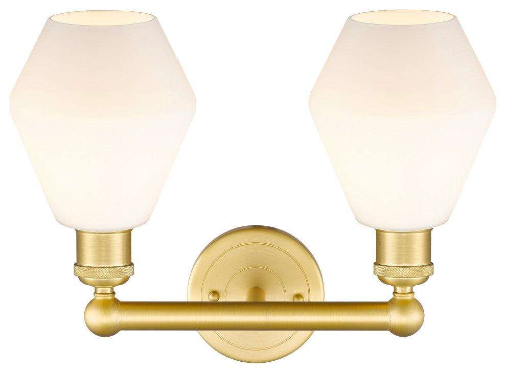 Cindyrella 2-Light 15" Bath Vanity Light, Satin Gold -Cased Matte White Shade