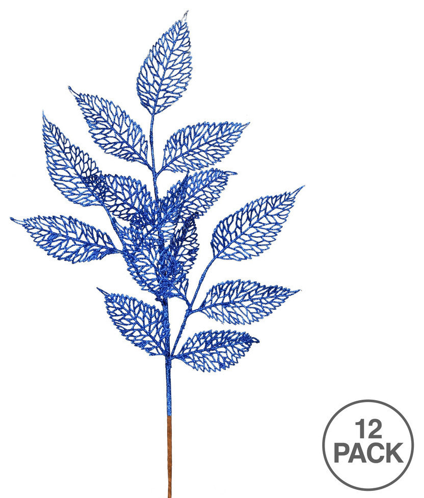 Vickerman L190502 22" Blue Glitter Bay Leaf Lace Artificial Christmas Spray