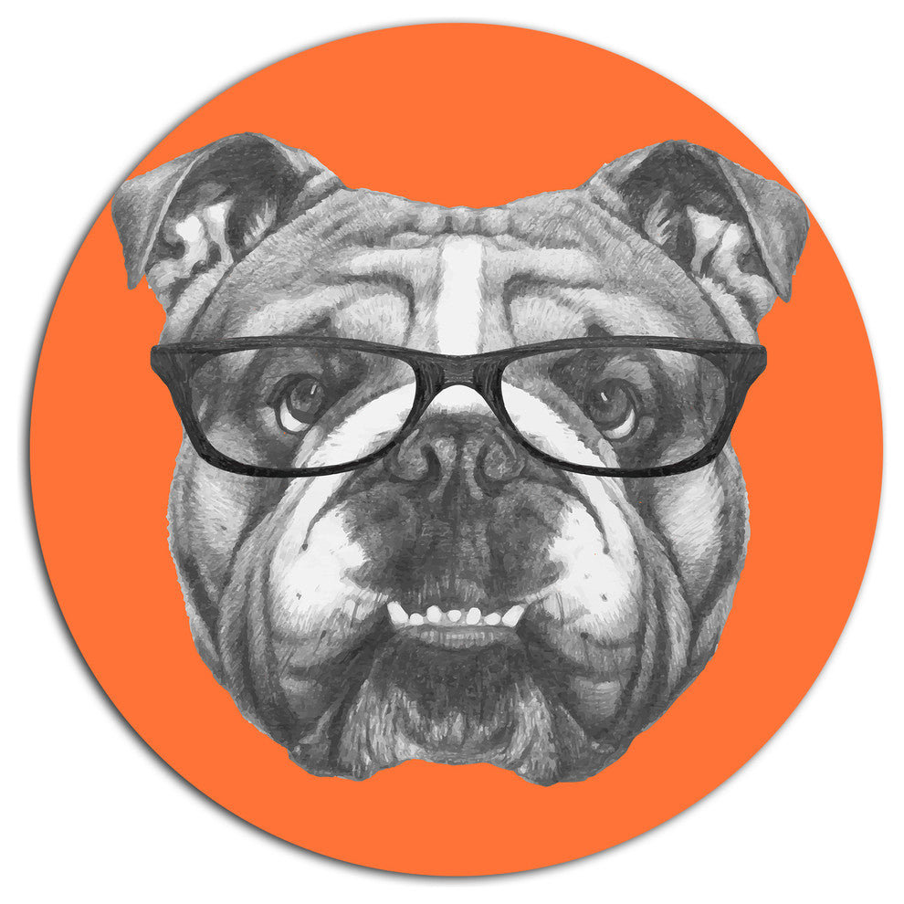 English Bulldog With Glasses, Animal Round Wall Art, 36"