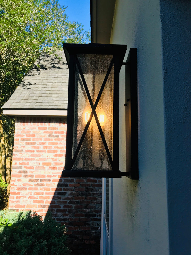 1 Light Large Outdoor Aluminum Wall Lantern in Black