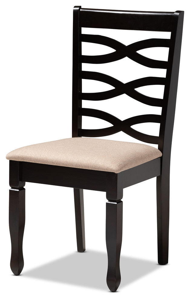 Brande Sand Fabric Espresso Brown Finish Dining Chairs, Set of 4