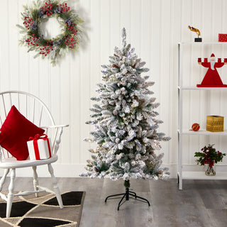 5ft. Flocked Livingston Fir Artificial Christmas Tree With Pine Cones