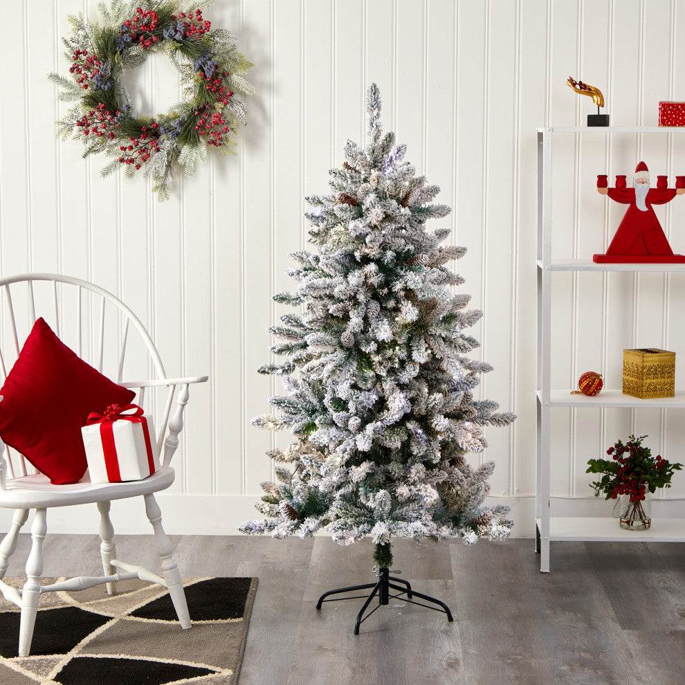 5ft. Flocked Livingston Fir Artificial Christmas Tree With Pine Cones
