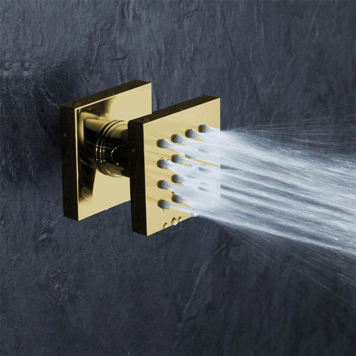 Avellino 22" Brushed Gold Rainfall Shower System, 6 Jetted Body Sprays, Non LED