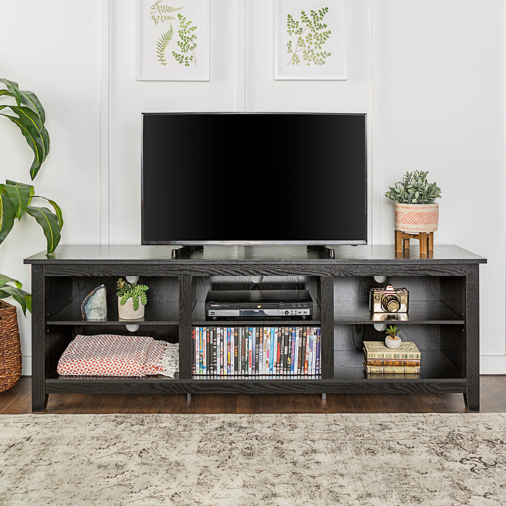 70" Wood Media TV Stand Storage Console, Black