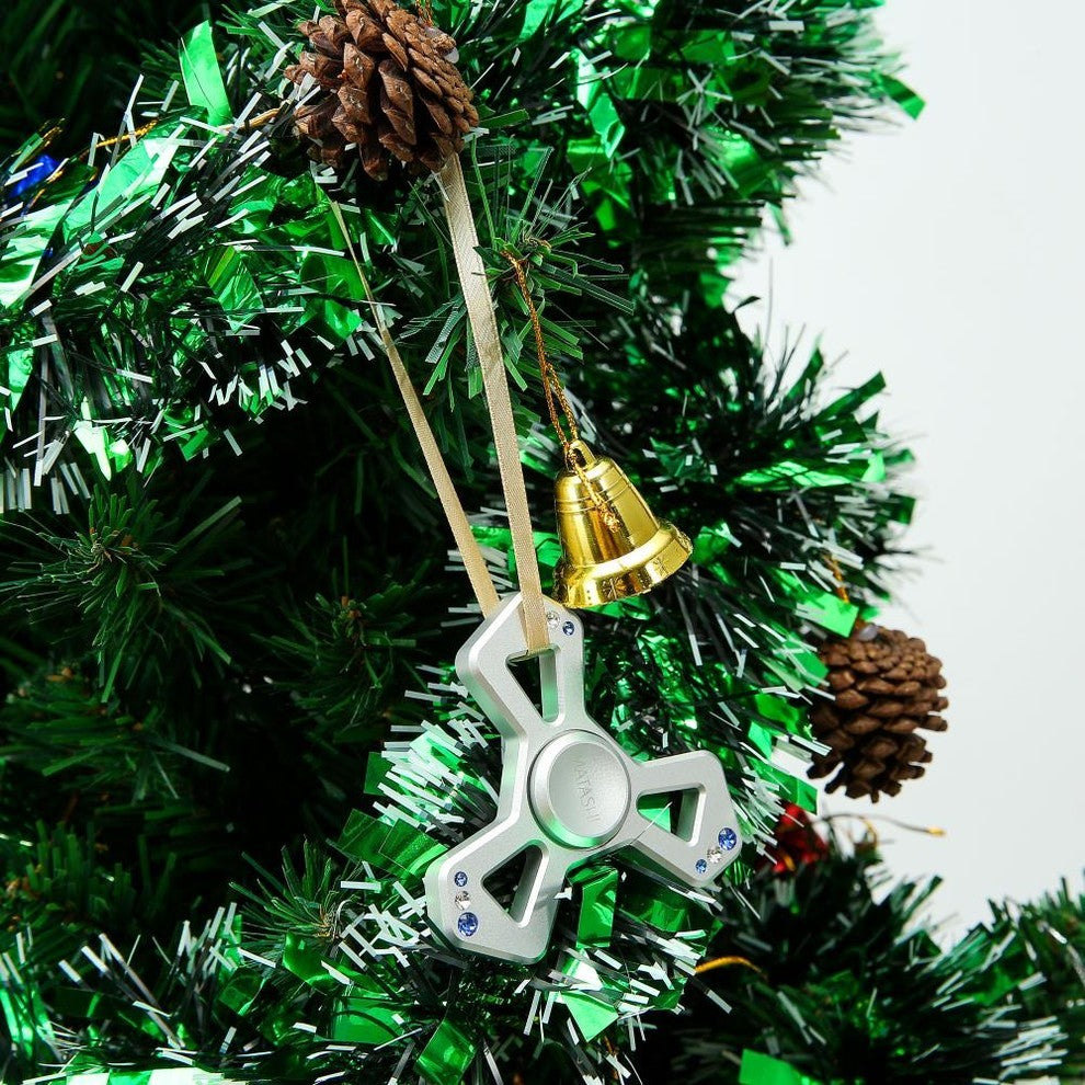 Chrome Plated Silver Hanging Christmas Tree Triangle Spinner Ornament