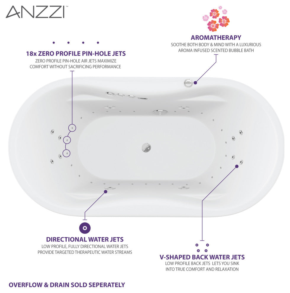 Lori 6'' Whirlpool and Air Freestanding Bath Tub, White