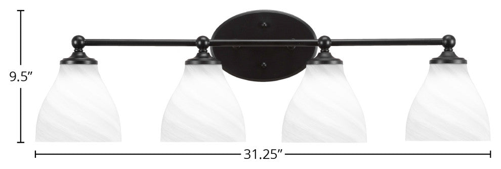 Capri 4-Light Bath Bar, Matte Black/White Marble