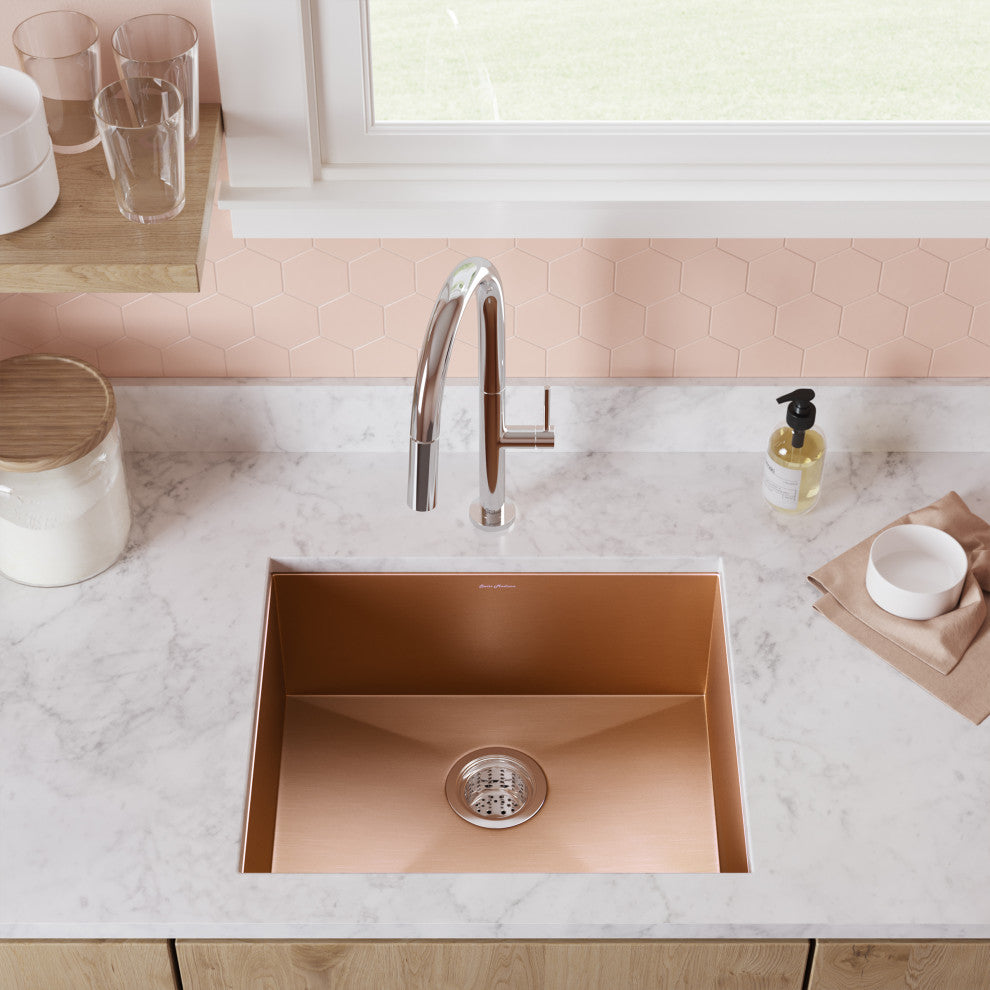 Tourner 21"x18" Stainless Steel, Single Basin, Undermount Sink, Rose Gold