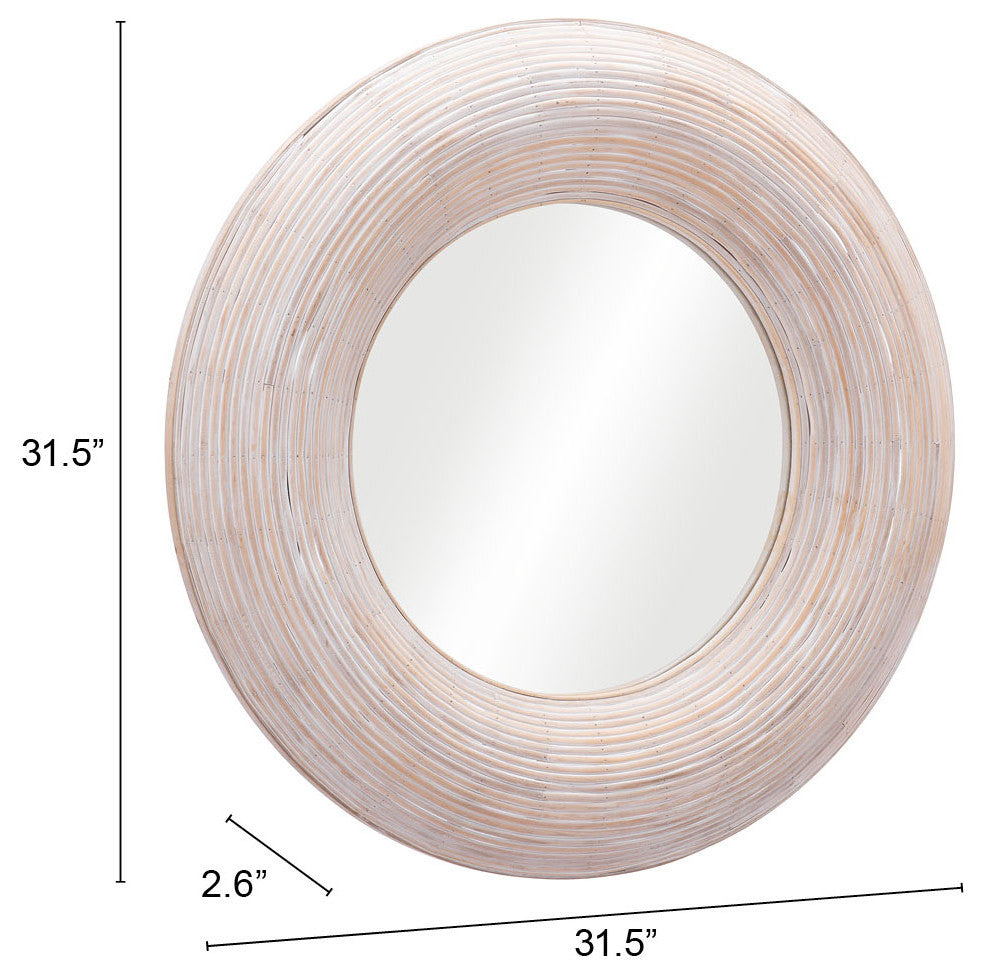 Frame Wall Mirror, Round, Glass, Beige, Bedroom Living