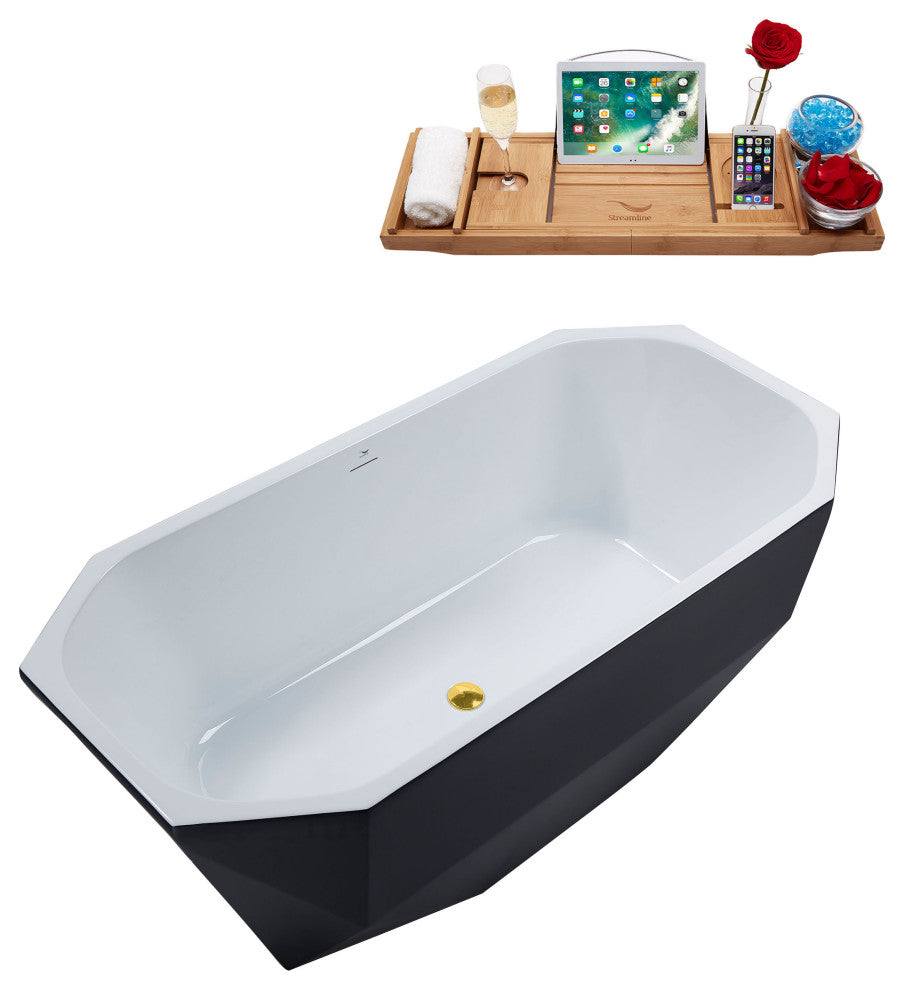 63" Streamline N634GLD Freestanding Tub and Tray With Internal Drain
