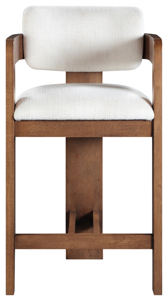 Sacha Upholstered Bar and Counter Stool, Cream, Linen Textured Fabric, Brown