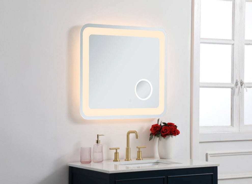 Lucy 27"x30" Hardwired LED Mirror With Magnifier and Color Changing Temperature