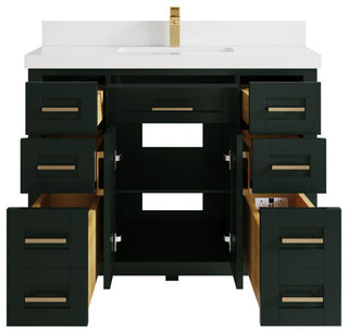 Cambridge 42 Single Sink Bath Vanity in Dark Forest Green 2" White Quartz