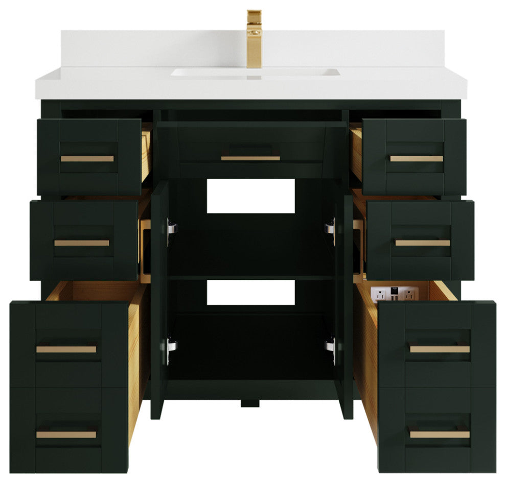 Cambridge 42 Single Sink Bath Vanity in Dark Forest Green 2" White Quartz