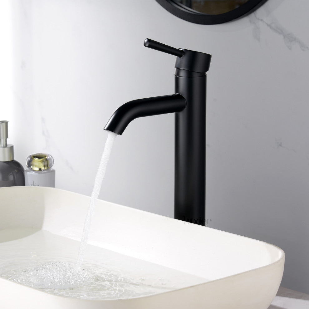Luxier BSH03-T Single Hole Vessel Bathroom Faucet with Drain, Matte Black