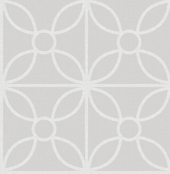 Modern Floral Tile Geometric Wallpaper, Light Gray, Bolt