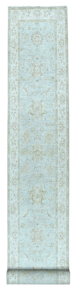 White Wash Peshawar Pure Wool Hand-Knotted Oriental XL Runner Rug, 2'8"x15'9"