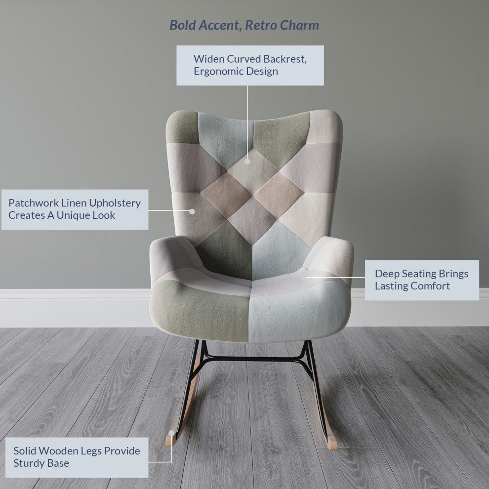 Paramount Colorful Unique Patchwork Multicolored Rocking Chair - Patchwork B