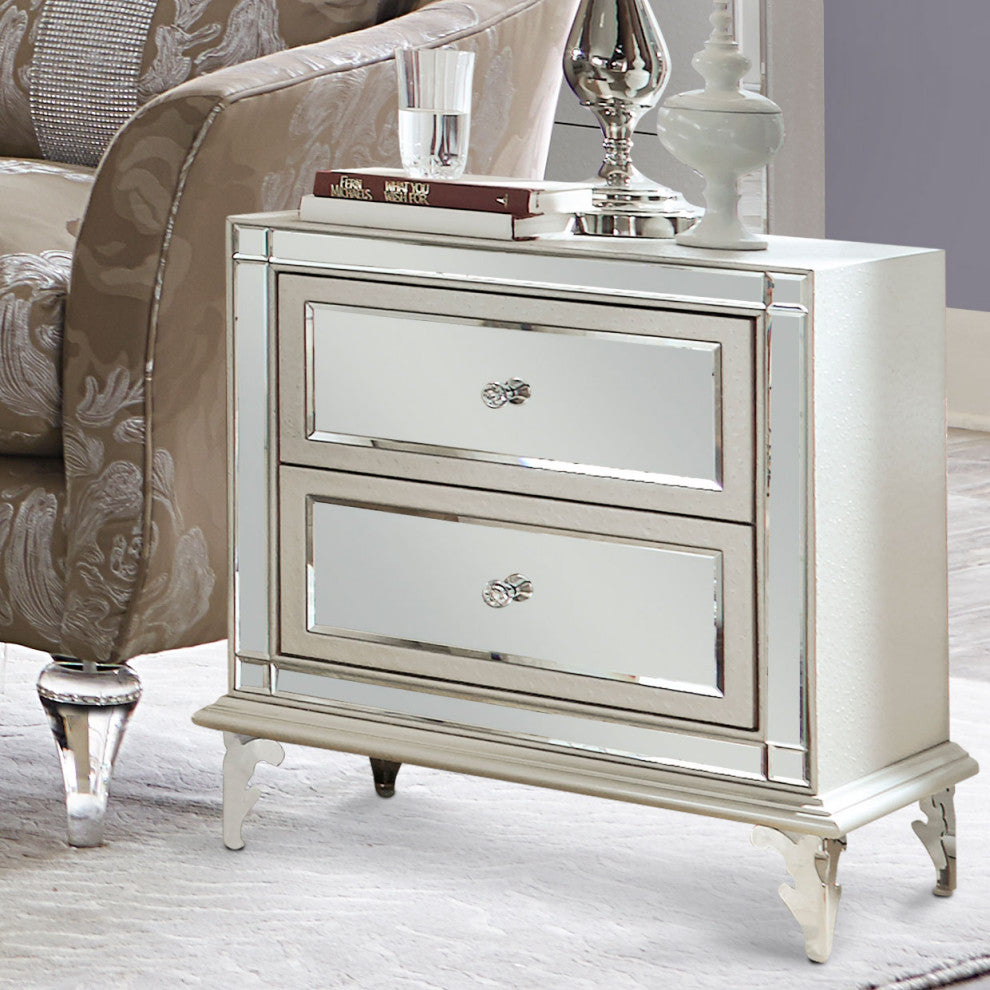 AICO Michael Amini Hollywood Loft Upholstered Nightstand, Frost