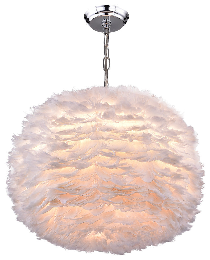 Life White Feather and 18" Pendant Lamp, Chrome