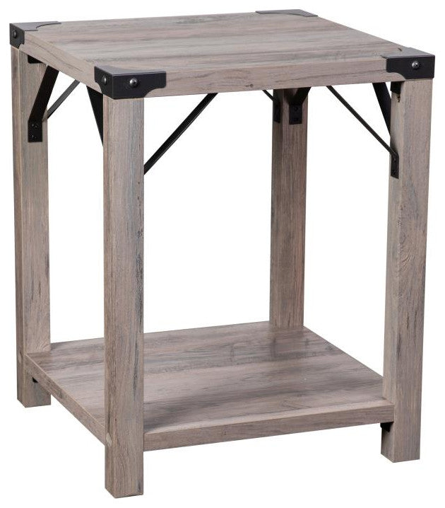 Wyatt Modern Farmhouse Wooden 2 Tier End Table, Gray Wash