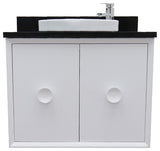 31" Single Wall Mount Vanity, White Finish With Black Galaxy Top