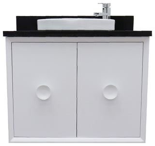 31" Single Wall Mount Vanity, White Finish With Black Galaxy Top
