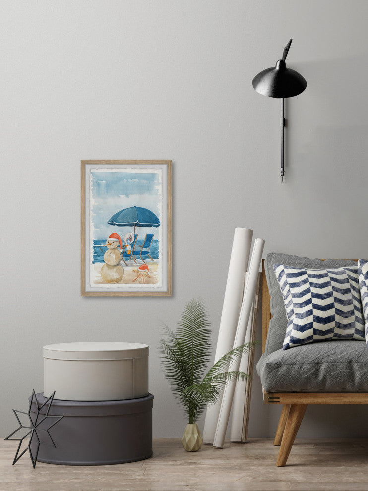 "Sandy Snowman" Framed Painting Print, 16x24
